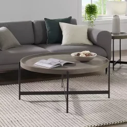 Kirklands Home Concrete Round Tray Top Coffee Table Outlet