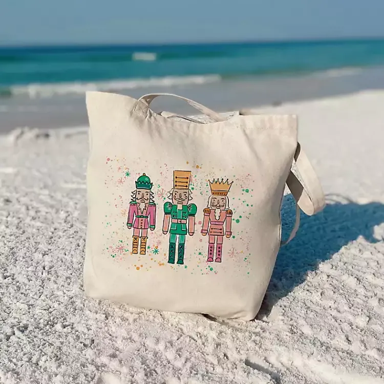 Christmas Decorations>Kirklands Home Confetti Nutcracker Trio Canvas Tote Bag