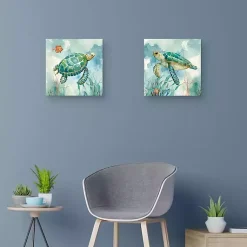 Kirklands Home Coral Bay Sea Turtle Canvas Art Prints, Set of 2 Blue Outlet