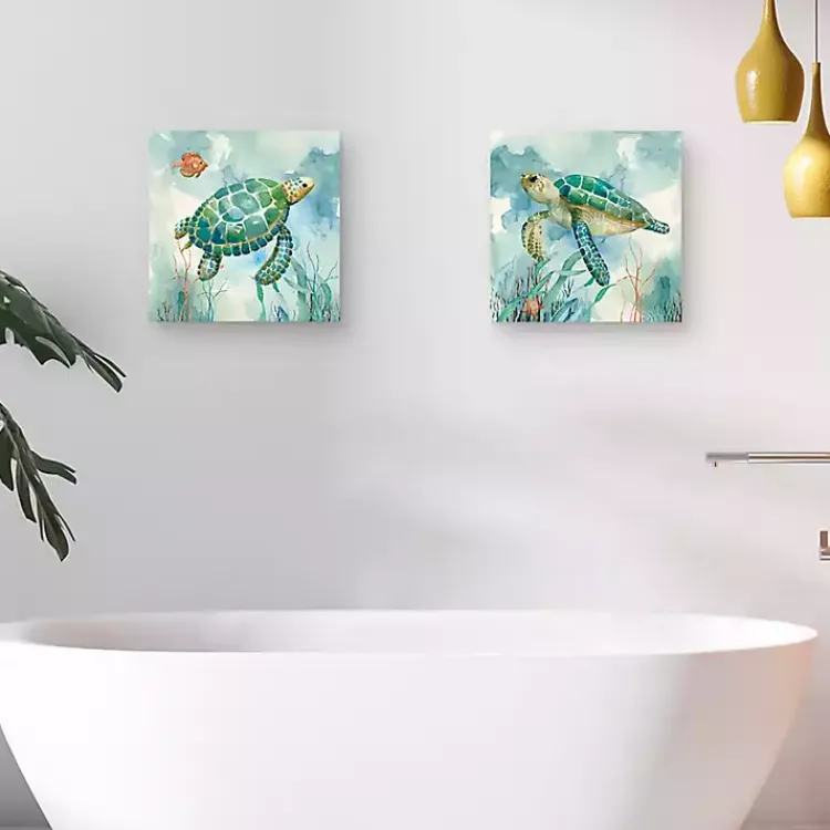 Kirklands Home Coral Bay Sea Turtle Canvas Art Prints, Set of 2 Blue Outlet