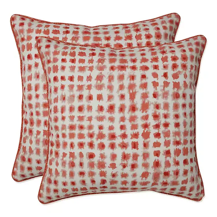 Kirklands Home Coral Checkered Outdoor Pillows, Set of 2 Clearance