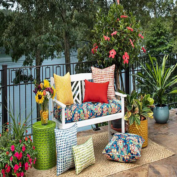Kirklands Home Coral Checkered Outdoor Pillows, Set of 2 Clearance