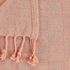 Blankets & Throws>Kirklands Home Coral Checkered Weave Fringe Throw Pink