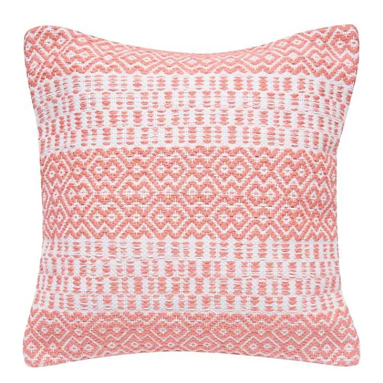 Kirklands Home Coral Diamond Stripe Indoor/Outdoor Pillow Pink Hot