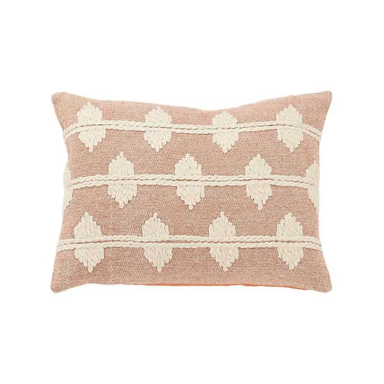 Pillows>Kirklands Home Coral Heathered Embroidered Diamond Throw Pillow