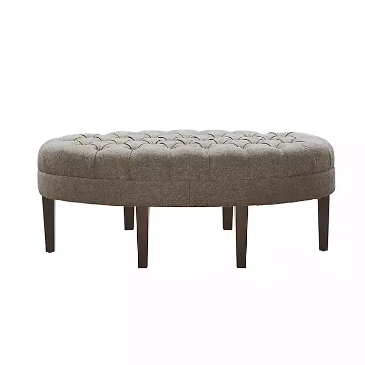 Kirklands Home Cory Tufted Beige Linen Ottoman Gray New