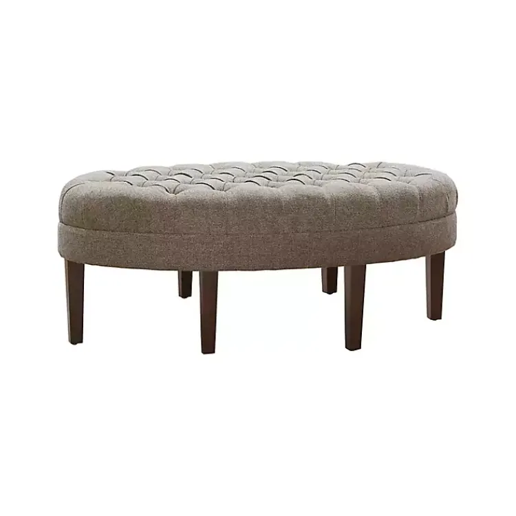 Kirklands Home Cory Tufted Beige Linen Ottoman Gray New