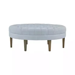 Kirklands Home Cory Tufted Dusty Linen Ottoman Blue Hot