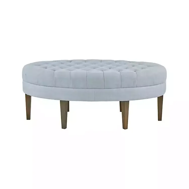 Kirklands Home Cory Tufted Dusty Linen Ottoman Blue Hot