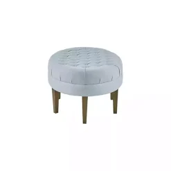 Kirklands Home Cory Tufted Dusty Linen Ottoman Blue Hot