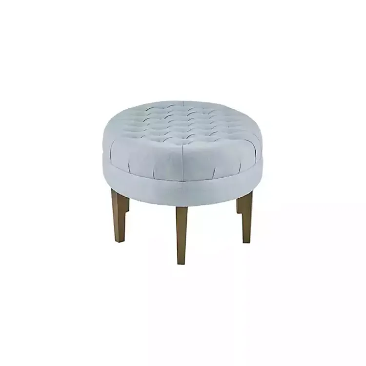 Kirklands Home Cory Tufted Dusty Linen Ottoman Blue Hot