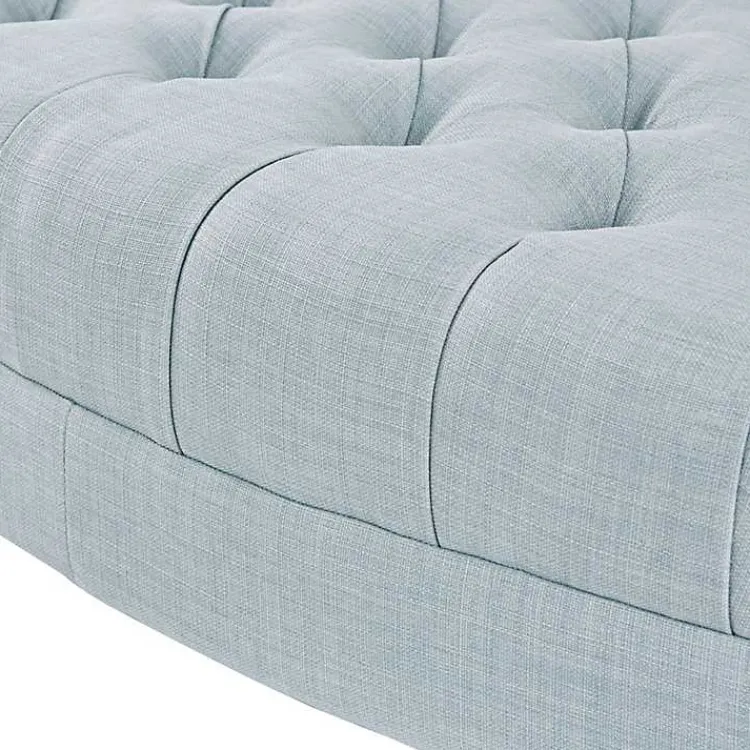 Kirklands Home Cory Tufted Dusty Linen Ottoman Blue Hot