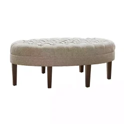 Kirklands Home Cory Tufted Natural Linen Ottoman Tan Best