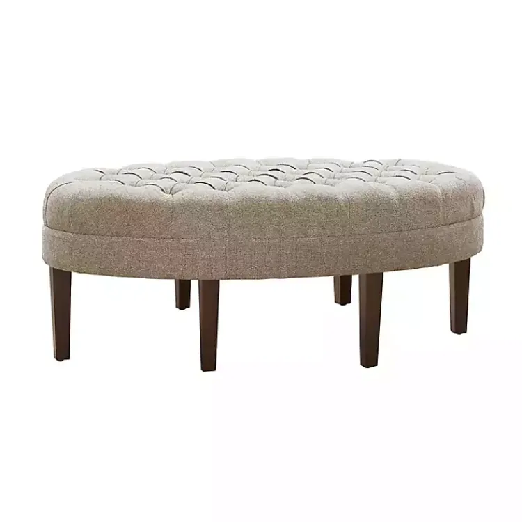 Kirklands Home Cory Tufted Natural Linen Ottoman Tan Best