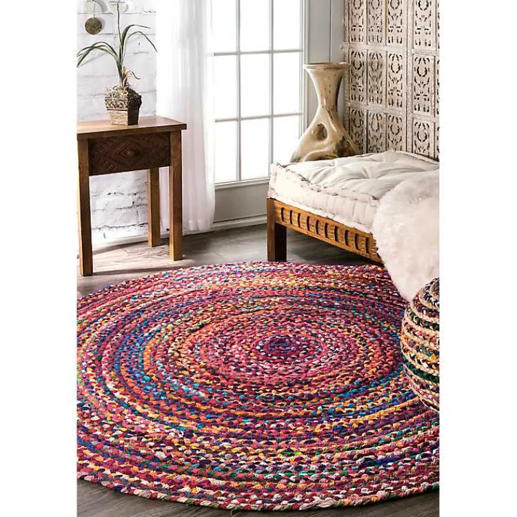 Kirklands Home Cotton Braided Tammara Round Area Rug, 6 ft. Multi Hot