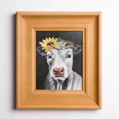 Kirklands Home Cow with Sunflower Crown Framed Art Print New
