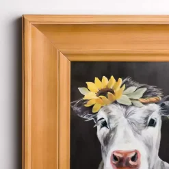 Kirklands Home Cow with Sunflower Crown Framed Art Print New