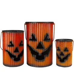 Halloween>Kirklands Home Crackled Metal Jack-O-Lanterns, Set of 3