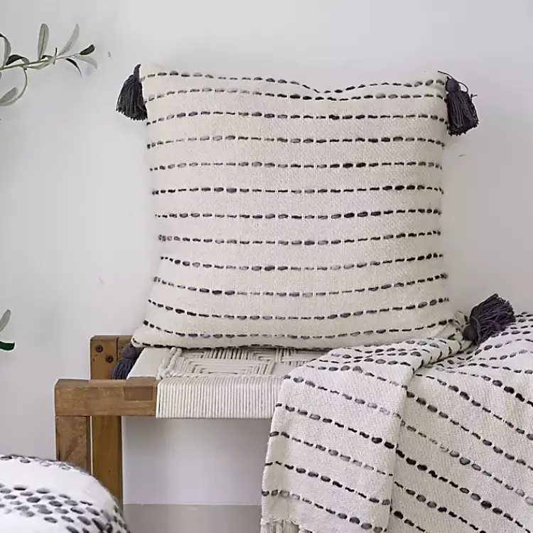 Pillows>Kirklands Home Cream & Navy Ombre Dash Throw Pillow Blue