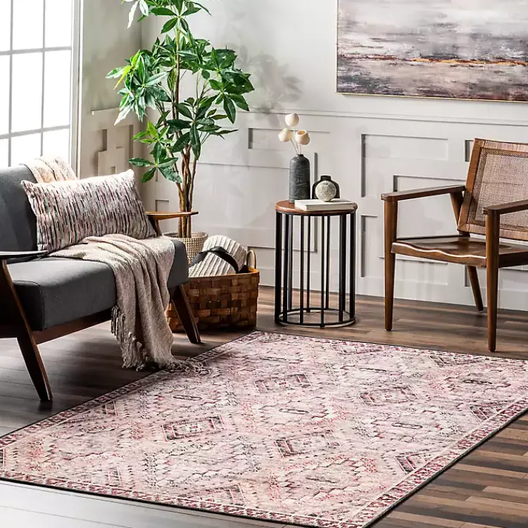 Kirklands Home Cream & Red Diamond Trellis Washable Area Rug, 7x9 Best