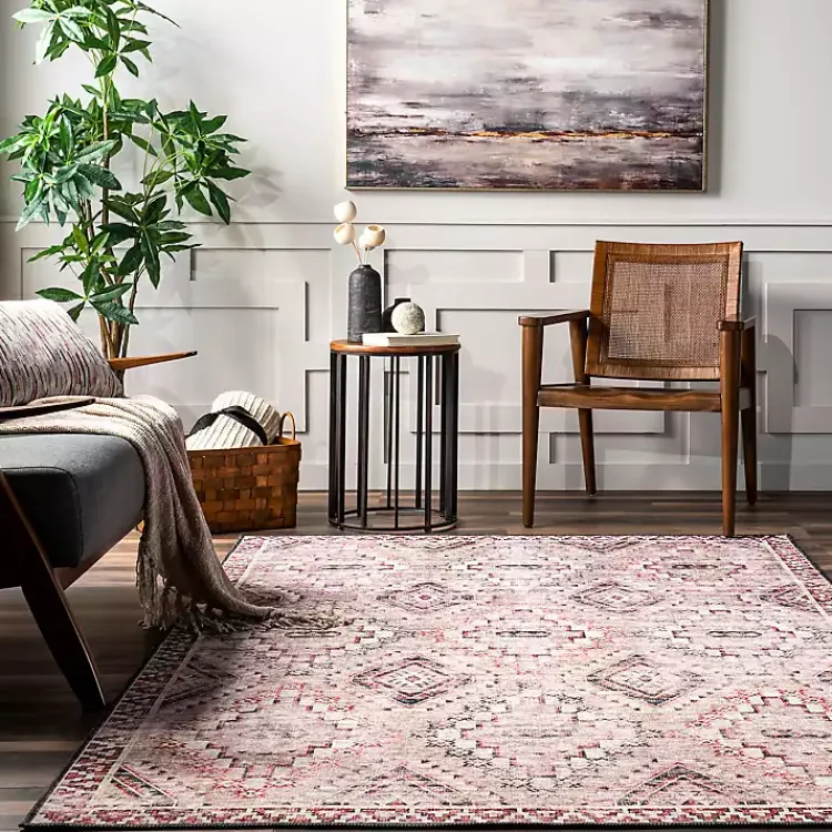 Kirklands Home Cream & Red Diamond Trellis Washable Area Rug, 7x9 Best
