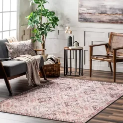 Kirklands Home Cream & Red Diamond Trellis Washable Area Rug, 3x5 Discount