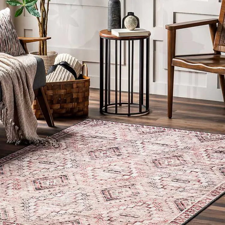Kirklands Home Cream & Red Diamond Trellis Washable Area Rug, 3x5 Discount