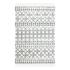 Kirklands Home Cream and Blue Bergen Weathered Fringe Rug, 5x7 Discount