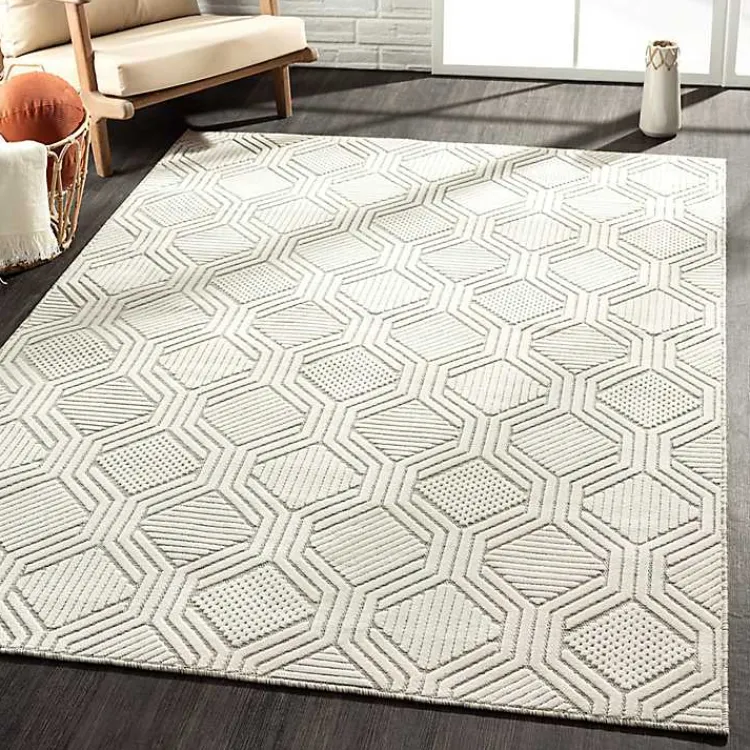 Kirklands Home Cream and Blue Geo Indoor/Outdoor Area Rug, 7x9 New
