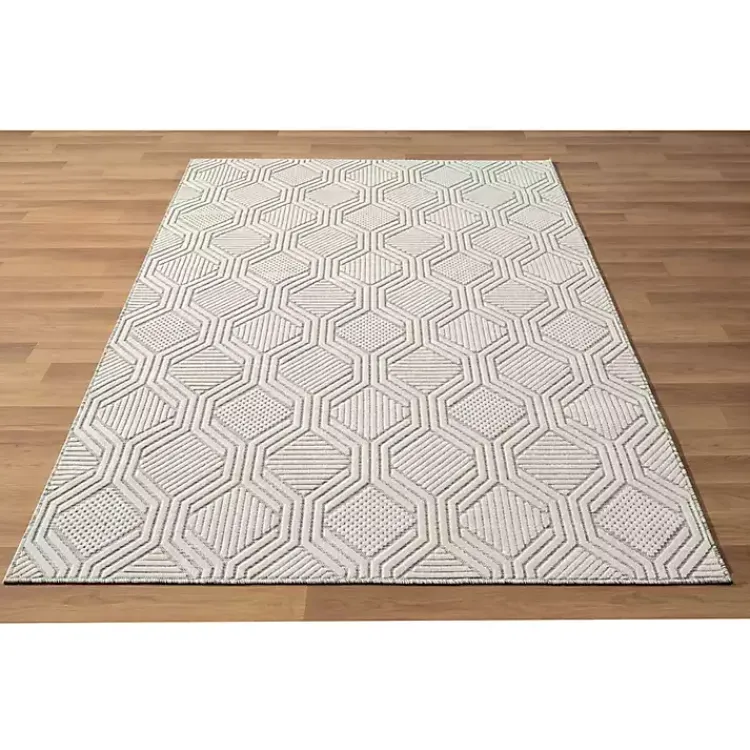 Kirklands Home Cream and Blue Geo Indoor/Outdoor Area Rug, 7x9 New