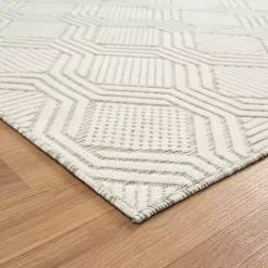 Kirklands Home Cream and Blue Geo Indoor/Outdoor Area Rug, 7x9 New