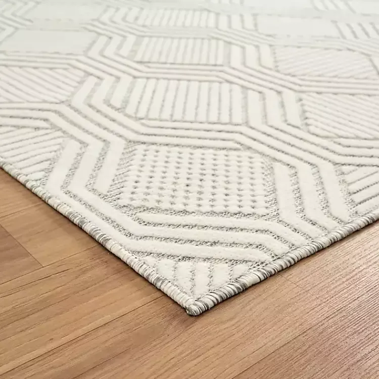 Kirklands Home Cream and Blue Geo Indoor/Outdoor Area Rug, 7x9 New