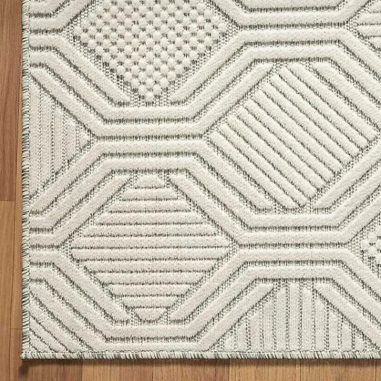 Kirklands Home Cream and Blue Geo Indoor/Outdoor Area Rug, 7x9 New