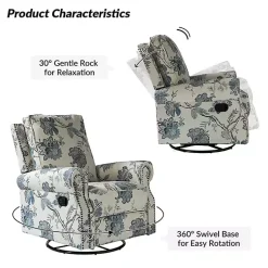 Kirklands Home Cream and Blue Vintage Floral Rocking Recliner Discount