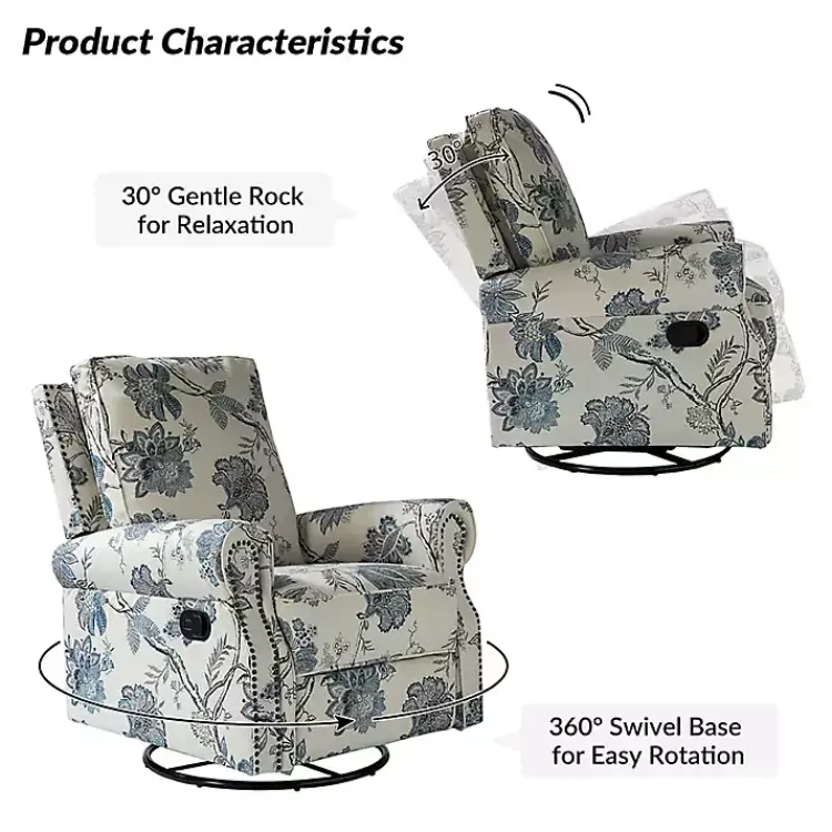 Kirklands Home Cream and Blue Vintage Floral Rocking Recliner Discount