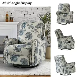 Kirklands Home Cream and Blue Vintage Floral Rocking Recliner Discount