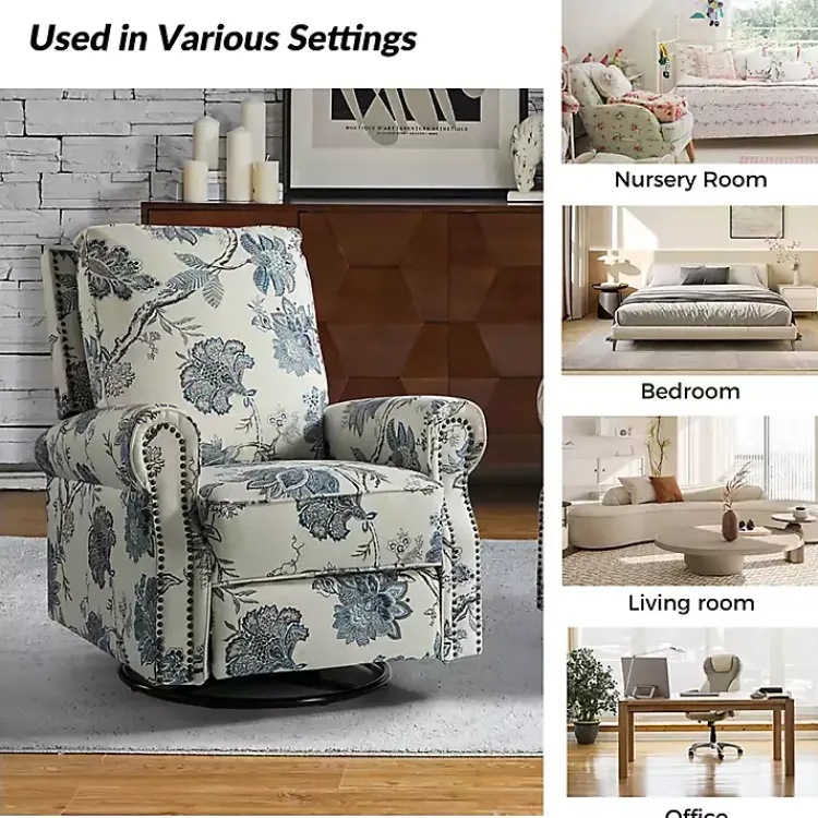 Kirklands Home Cream and Blue Vintage Floral Rocking Recliner Discount