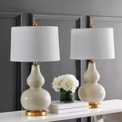 Kirklands Home Cream and Gold Leaf Table Lamps, Set of 2 White Best
