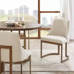 Kirklands Home Cream and Gold Modern Dining Chairs, Set of 2 Tan