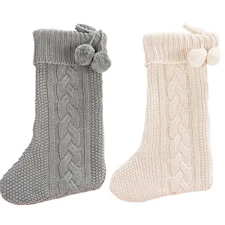 Christmas Stockings & Stocking Holders>Kirklands Home Cream and Gray Cable Knit Stockings, Set of 2