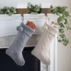 Christmas Stockings & Stocking Holders>Kirklands Home Cream and Gray Cable Knit Stockings, Set of 2