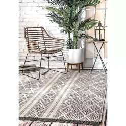 Kirklands Home Cream and Gray Miriam Striped Outdoor Rug, 5x8 Hot