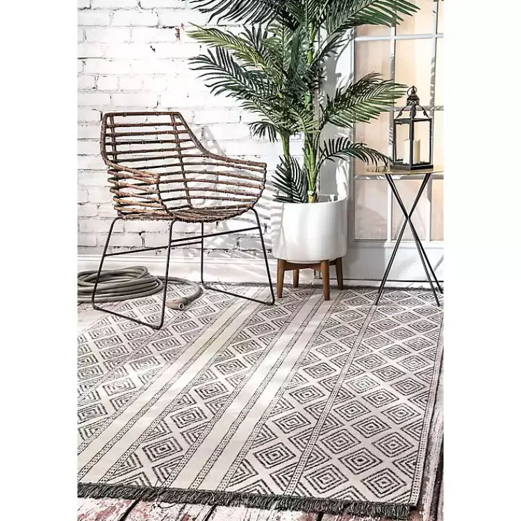 Kirklands Home Cream and Gray Miriam Striped Outdoor Rug, 5x8 Hot