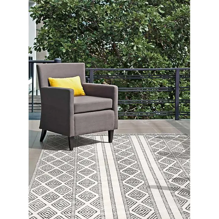Kirklands Home Cream and Gray Miriam Striped Outdoor Rug, 5x8 Hot