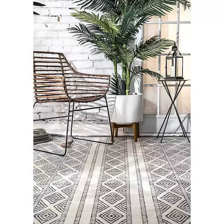 Kirklands Home Cream and Gray Miriam Striped Outdoor Rug, 5x8 Hot