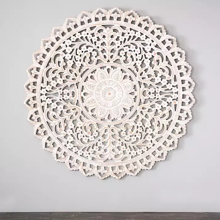 Kirklands Home Cream and Natural Ornate Medallion Wall Plaque White Hot