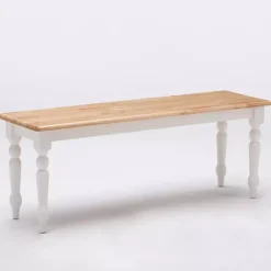 Kirklands Home Cream and Natural Wood Dining Bench Clearance