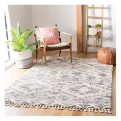Kirklands Home Cream and Navy Moroccan Fringe Shag Rug, 5x7 Hot