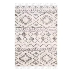 Kirklands Home Cream and Navy Moroccan Fringe Shag Rug, 5x7 Hot