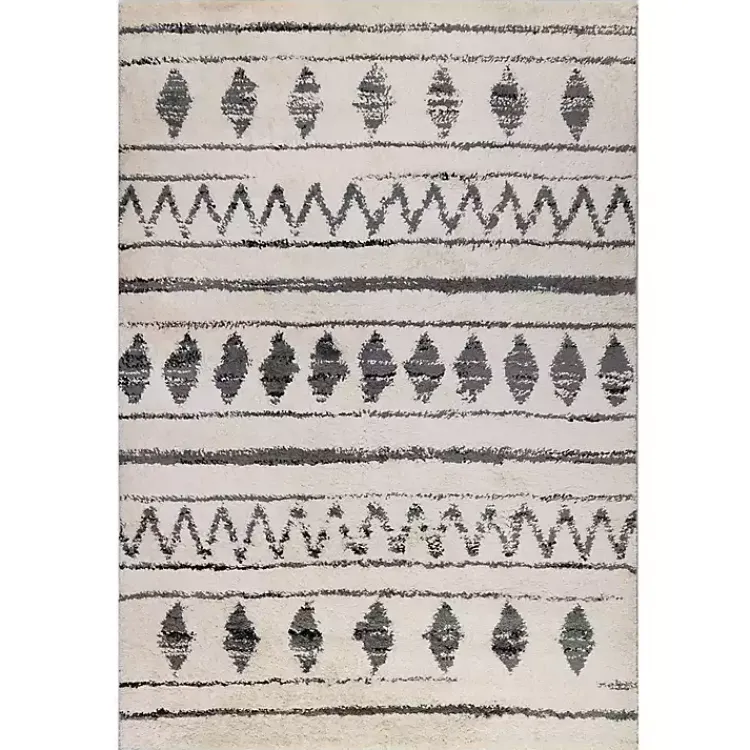 Kirklands Home Cream Boho Striped Area Rug, 5x8 Ivory New